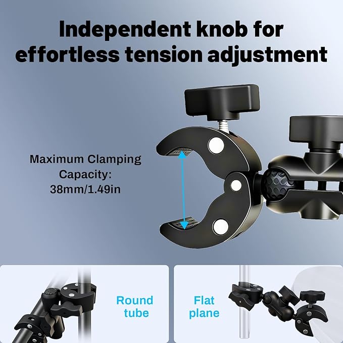 Wokyo Double Super Clamp Camera Mount 12" with Aluminum Magic Arm 360° Ballhead Camera Mount for Studio Light Stand Boom Stand Reflector Cross Bars Tripod Monitor Desk Bike Photography Reflector Flag