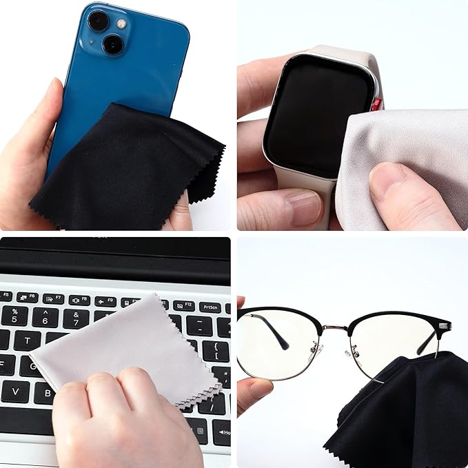 Vemiss 6 Pack Microfiber Glasses Cleaning Cloth, Wipes Lens Eyeglasses & Screens - Reusable, Portable with Keychain & Pouch - Sunglasses, Jewelry, Phone Cleaner Cloth (Color 2)