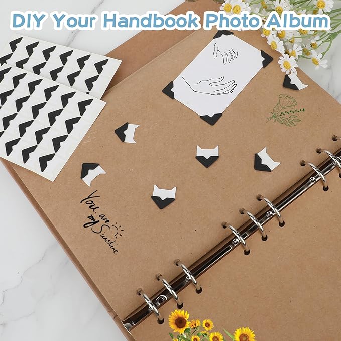 240 Pcs Black Photo Corners, Self Adhesive Photo Corners for Scrapbooking, Photo Mounting Corners, Picture Corner for DIY Craft Photo Album Journal Diary, 10 Sheets