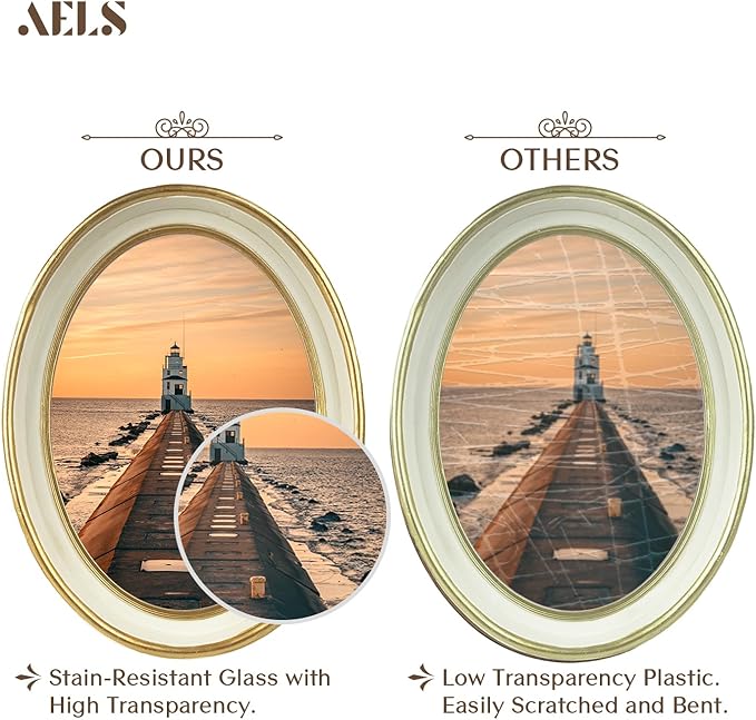 AELS 5x7 Inch Vintage Picture Frame, Elegant Antique Photo Frames with Glass Front, Photo Display, Tabletop Wall Hanging, Gift Ideas, Off-white Oval with Gold Trim