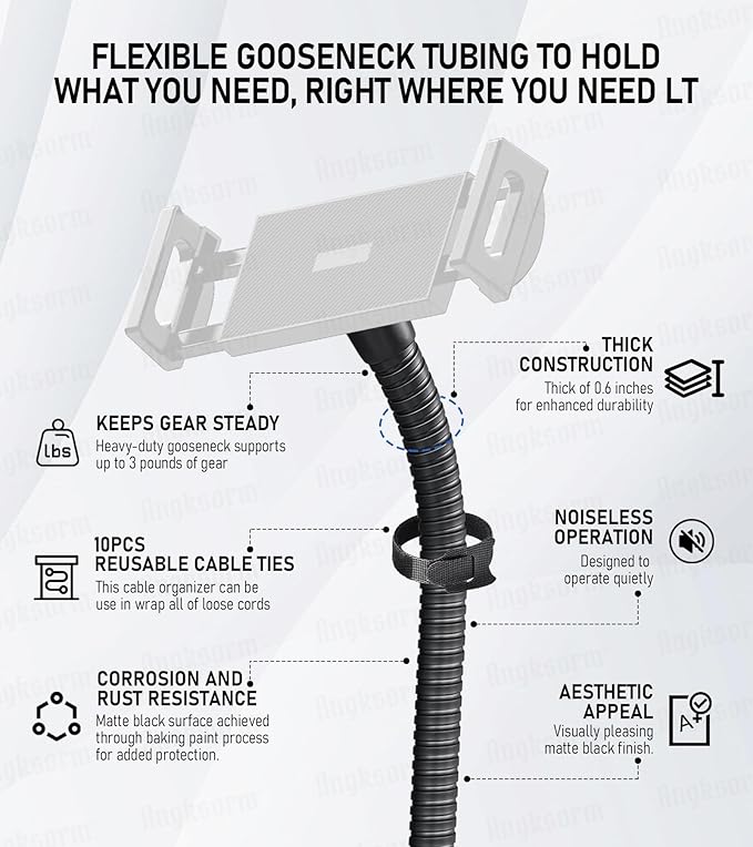 Heavy-Duty 24" Flexible Gooseneck Arm Extension Tube Bar Rod Kit Flex Mount with 1/4" & 3/8" Threads for Mobile Phones Cameras Mic Lighting and More Fits Most Stands Tripods Rigs Grips and Clamps