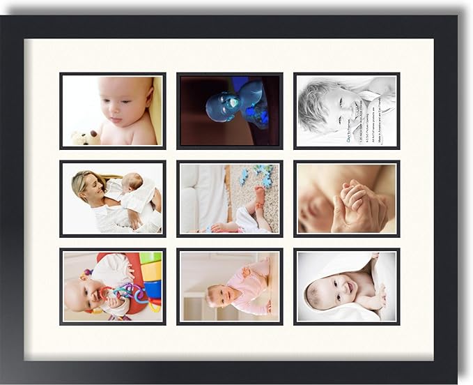 Art to Frames Double-Multimat-1045-824/89-FRBW26079 Collage Photo Frame Double Mat with 9 - 3.5x5 Openings and Satin Black Frame