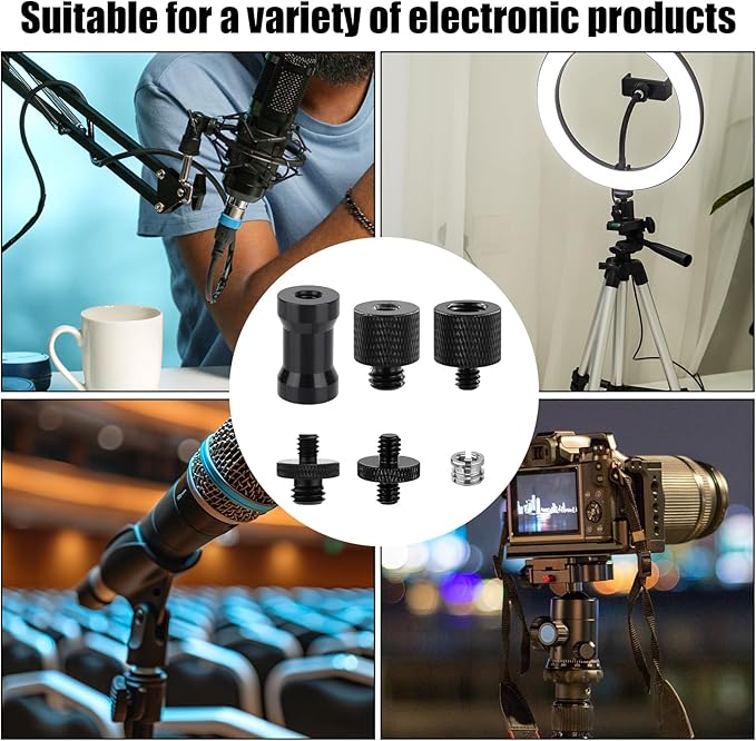 24pcs Mic Stand Adapter, 6 Types Sturdy Mic Thread Adapter 3/8 Female to 1/4 Male Adapters Camera Stand Adapter Mic Screw Adapter for Microphones Tripods Cameras Stands