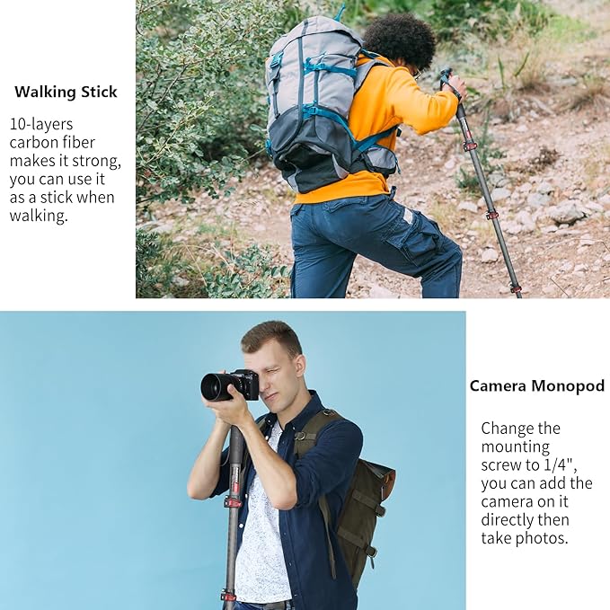 Camera Monopod INNOREL VM80C Carbon Fiber Portable Compact Lightweight Travel Monopod with Fast Flip Lock for Canon Nikon DSLR Camera Video Camcorder DV Photography Load 33lbs/15kg Height 66.9in/170cm