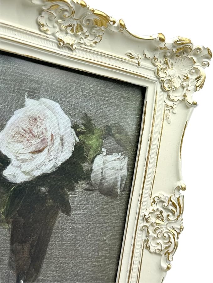 CISOO 5x7 Vintage Picture Frame Antique Ornate White with Gold Photo Frame, for Table Top and Wall Display, Decorative Floral Design Retro Home Decor, Photo Gallery Art