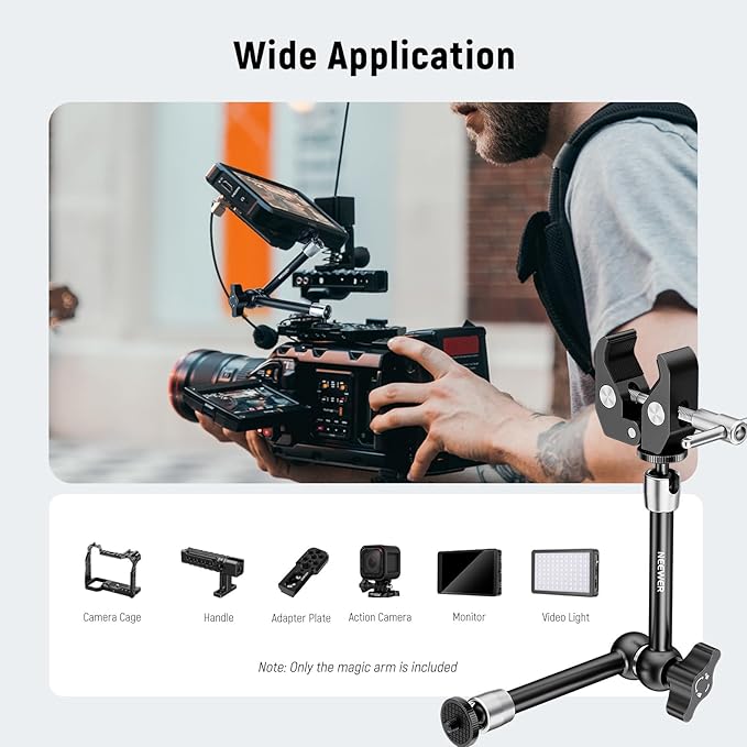 NEEWER 9.8"/25cm Adjustable Magic Arm with Basic Mini Ball Head, Super Clamp, 1/4" & 3/8" Threads, 1/4" Screws for Flash/LED Light/Microphone/Monitor, Compatible with SmallRig Camera Cage, ST25C