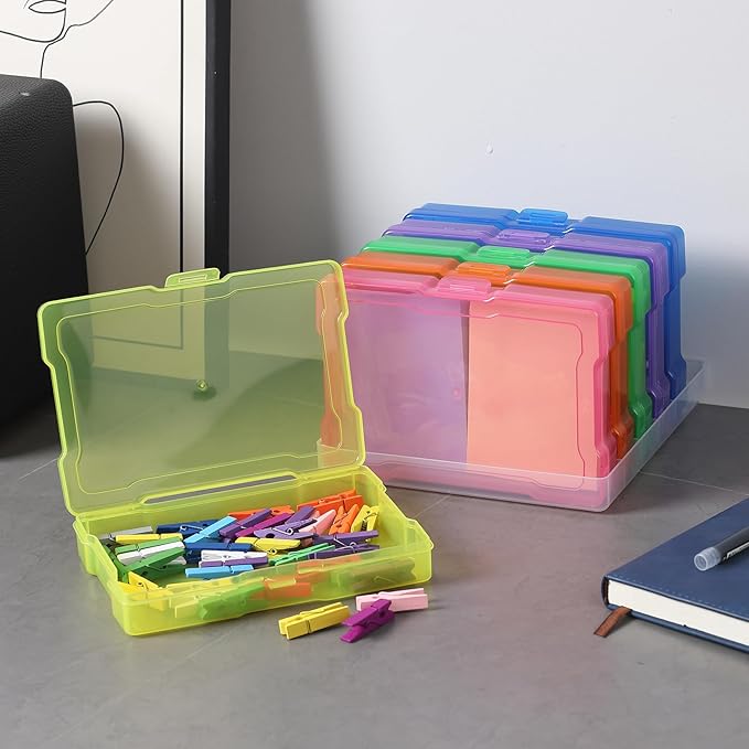 novelinks 6 Pack 4”x6” Photo Storage Boxes – Multi-Colored Plastic Organizer Cases with Lids – Picture Storage Containers for Photos, Crafts, Cards & Scrapbooking (Color 1Pack)