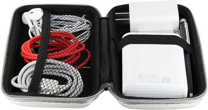 iMangoo Travel Essentials Electronics Organizer Charger Case Portable Dual Zipper Shockproof Pouch Tech Purse Cord Cable Pouches Power Bank Storage Accessories Bag for Women Men,6.5x3.2x1 Silver