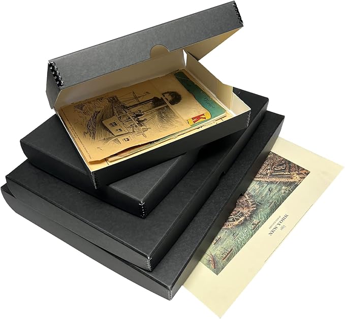 Lineco 11x14 Black Clamshell Archival Folio Storage Box. Acid-Free with Metal Edge, Preserve Photos or Documents, Crafts, DIY. (Pack of 2)