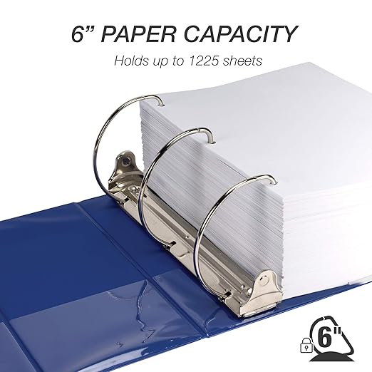 Samsill Durable 6 inch 3 Ring Binder, Made in USA, Locking D Ring FSC 100% Recycled Chipboard, Blue