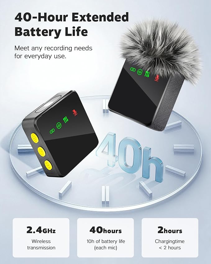 3-in-1 Wireless Lavalier Microphone for iPhone, Android, Cameras - Mini Microphone with Noise Reduction, 328FT Transmission and 40H Battery Life, 4 Mic for Video Recording, TikTok and YouTube