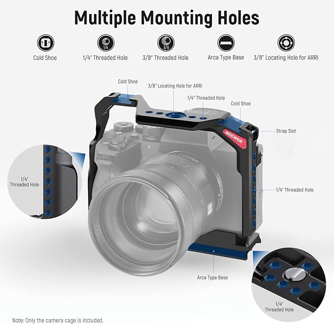 NEEWER Full Camera Cage Compatible with Sony a7R V/a7R IV/a7 IV/a7S III/a1, Aluminum Video Camera Rig with Full Access/Arca Type QR Base for Quick Switch, Compatible with DJI RS Stabilizers, CA004