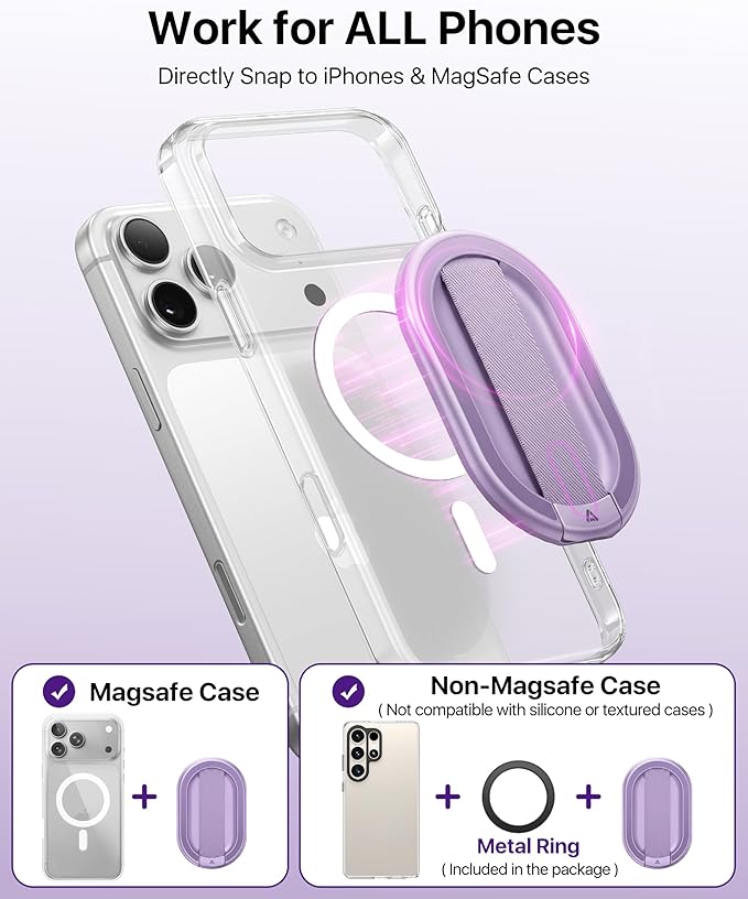 andobil [2026 All-New] Magnetic Phone Grip for Magsafe with Finger Strap [Comfortable & Durable] Magnetic Phone Ring Holder for MagSafe Accessories & iPhone 17 Air 16 Pro Max Plus 15 14 13 12, Purple
