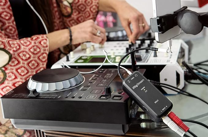 IK Multimedia iRig Stream SOLO audio interface for iOS & Android devices, iPhone, iPad, with 1/8" TRRS jack & 2 RCA, connects directly to mixers & Dj decks