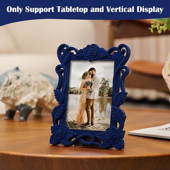 4x6 Blue Picture Frame with Stand for Tabletop Wall Display, Modern Ornate Frame for Art Prints Family Portrait Landscape Paintings Posters, Cute Room Decor for Living Room Bedroom (Dark Blue)
