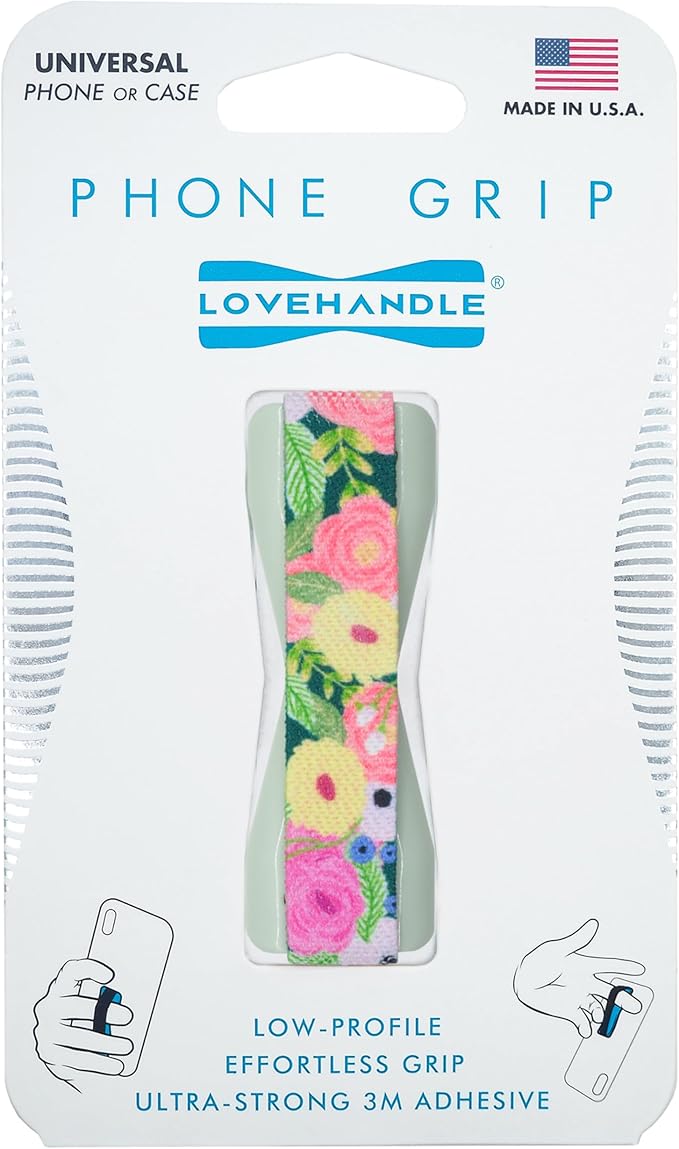 LOVEHANDLE Universal Phone Grip for Smartphones & Mini Tablets - Phone Holder for Hand - Wireless Charging Compatible - Made in The USA - Camellias