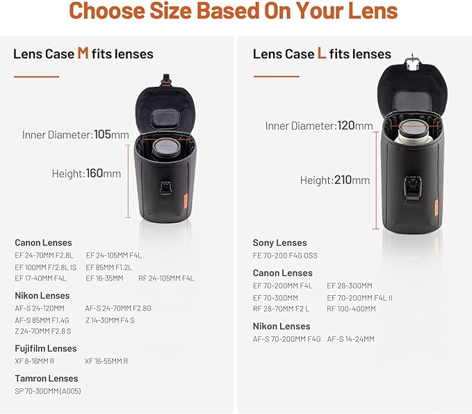 PGYTECH Camera Lens Bag, Magnetic Buckle Camera Lens Case, Water Resistant Protective Lens Pouch for DSLR Camera Lens, Thick Camera Lens Bag for Sony, Nikon, Canon Size L