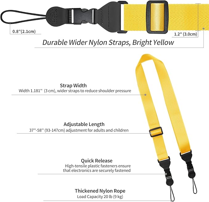 Adjustable Shoulder Strap, Nylon Camera Strap, Comfortable Neck Strap for iPad, Cellphone Tablet, Camera, Laptop, Binocular, Luggage Bag (Bright Yellow Universal Lanyard)
