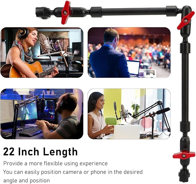 Yunseity Articulating Magic Arm 22 Inch, 360° Adjustable Magic Arm Super Clamp with 180° Ballhead, Magic Arm Camera Mount 1/4 Screw Double Ball Head Adapter for LED Light, Mic, Monitor