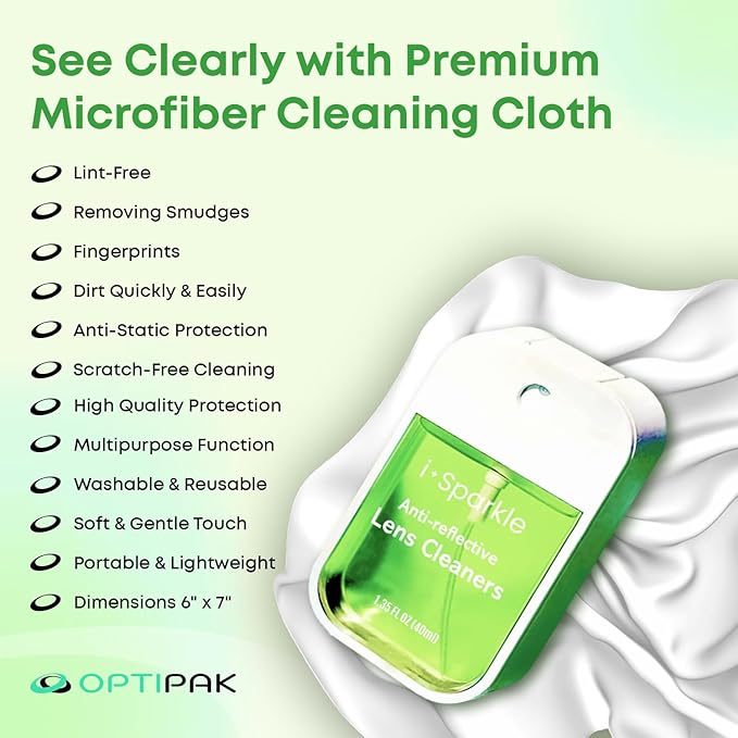 I-Sparkle Anti-Reflective Lens Cleaner Spray kit | (1x) 1.35oz Glasses Cleaner Spray + (1x) Microfiber Cloth for Eyeglasses, Sunglasses, Lenses, Screens and Camera Cleaning Kit (2 Piece Set)