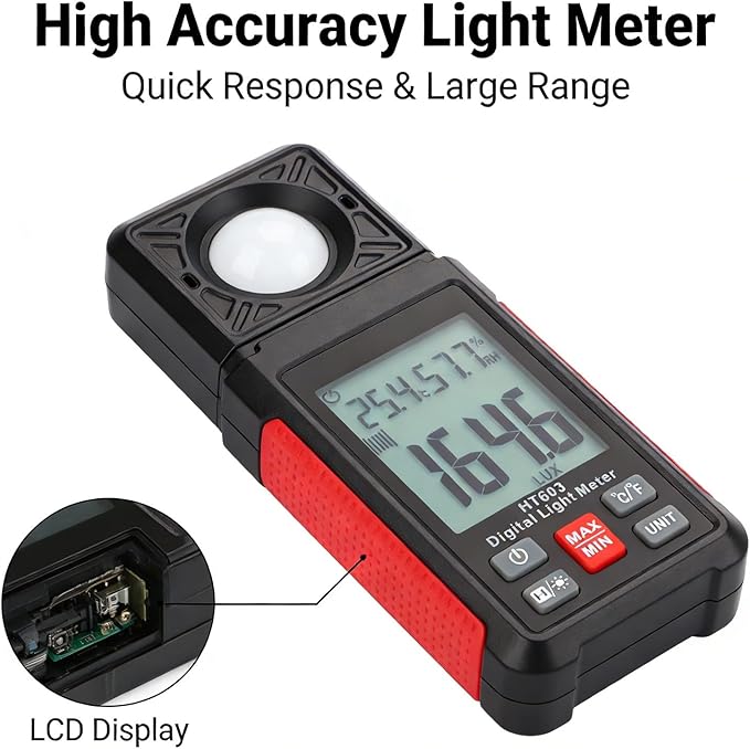 Digital Light Meter HT603, Professional Luxmeter, Wide Range Brightness Tester - Measurement, Quick Response, Ideal for Photo and Industrial Use