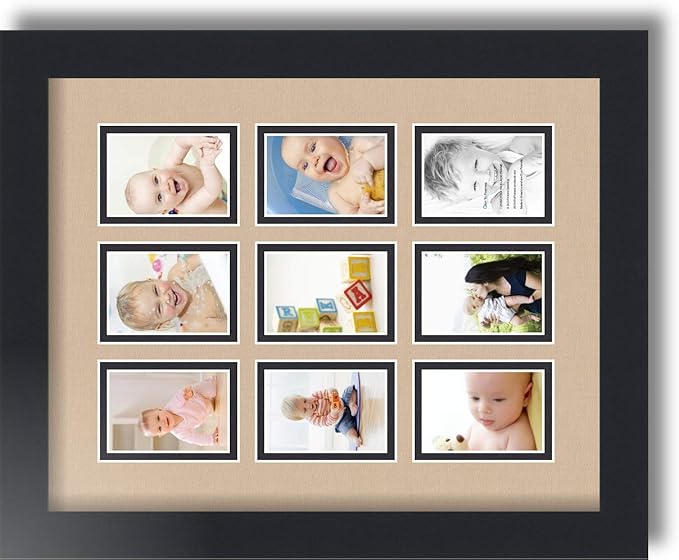 Art to Frames Double-Multimat-78-782/89-FRBW26079 Collage Photo Frame Double Mat with 9-2x3 Openings and Satin Black Frame