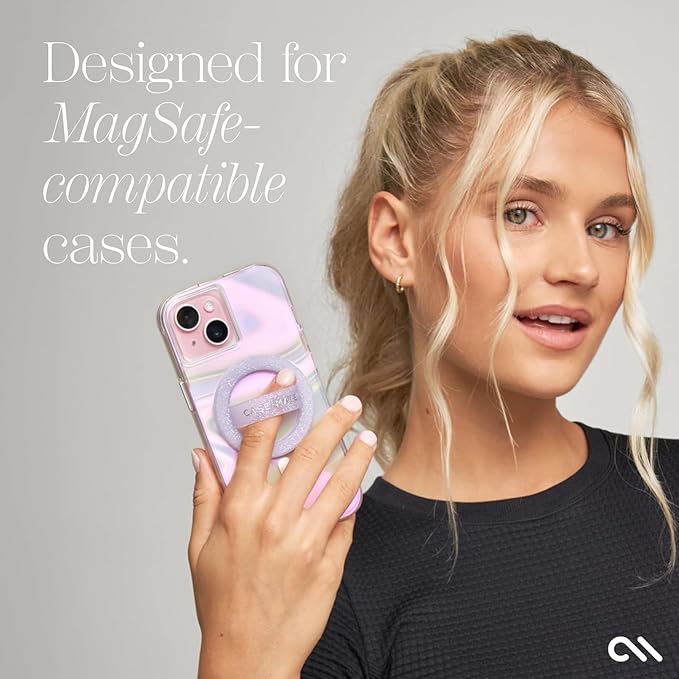 Case-Mate Magnetic Phone Grip MagSafe Loop Grip - Detachable Holder for Hand - Soft Collapsible MagSafe Grips for Back of Phone for iPhone 17 Pro Max/16 Pro Max /15/14/13/12/S25 Ultra - Purple Sparkle