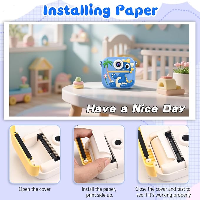64GB Kids Camera Instant Print, 48MP New Year Birthday Gifts Instant Print Camera for Kids with Print Paper, 1080P Dual-Lens Selfie Instant Cameras Video for Girls Age 3 4 5 6 7 8 9 10 11 Toddler Toy