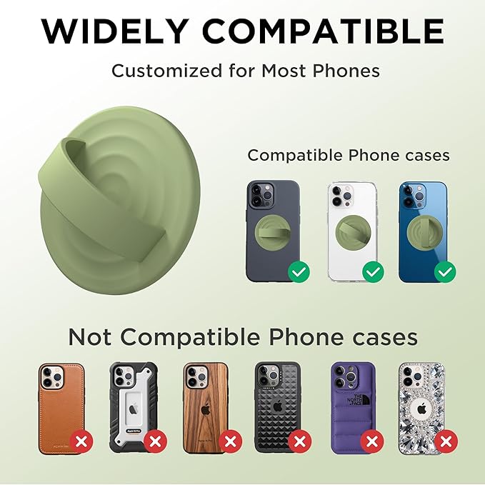 Magnetic Phone Grip Ring Holder, Liquid Silicone Magnet Cell Phone Grip Finger Loop, Compatible with Magsafe, Back of Phone for iPhone 17/16/15/14/13/12 Series, Tea Green