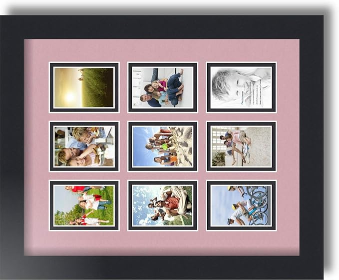 ArtToFrames Collage Photo Frame Double Mat with 9-2x3 Openings with Satin Black Frame and Seashell mat.