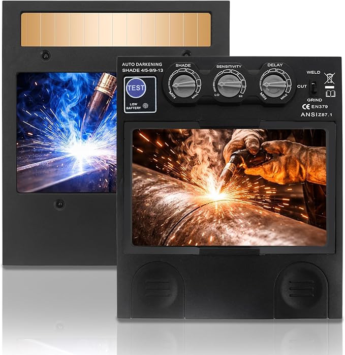 Auto Darkening Welding Lens 5.24" x 4.49"x 0.39", True Color Technology with 4 Arc Sensors, Adjustable Shade 4/5–13, Automatic Darkening Lens Replacement for Welding Helmets & Hoods