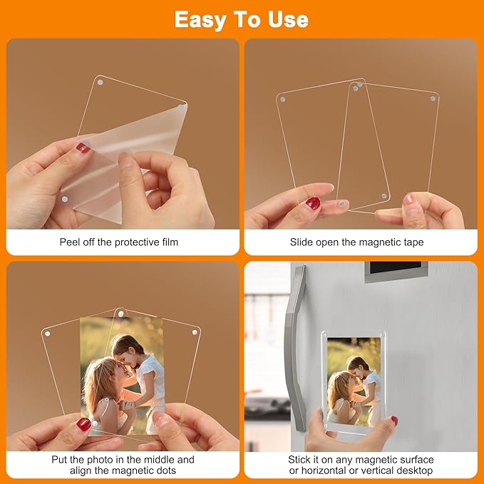 VZZNN 4 Pack Acrylic Magnetic Picture Frames 2.36x3.54 with Removable Magnetic Stand Instax Mini Frame Acrylic Tabletop Photo Frames Magnetic Polaroid Frames 2x3 Picture Frame For Tabletop Home Decor