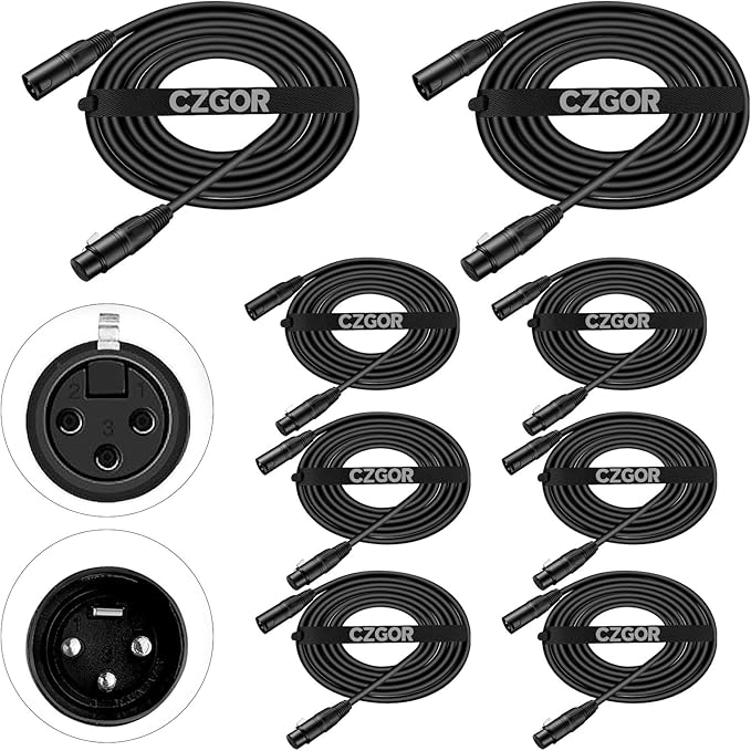 DMX Cable 10 ft, 8 Pack Flexible 3 Pin Signal XLR Male to Female DMX Cables Wire, Suitable for Stage Lighting Signal XLR Connection Cables for Stage Lights Input & Output