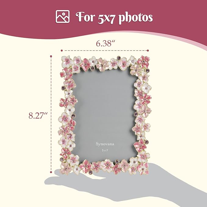 Pink Flower Picture Frame 5x7 Blossom Photo Frame for Tabletop Display, Decorative Flower Design Home Decor