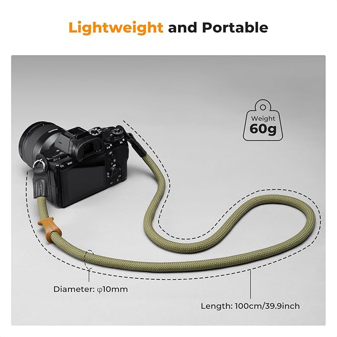 K&F CONCEPT Camera Neck Strap,100cm Nylon Rope Camera Shoulder Strap with O-ring for DSLR Camera-Green