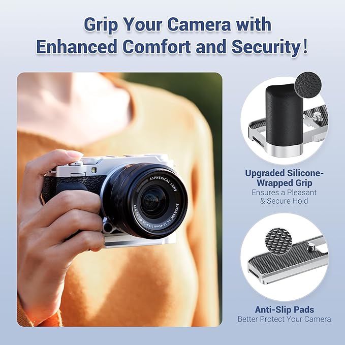 X-M5 XM5 Handgrip, L-Shape Bracket Handle for Fujifilm Fuji X-M5 XM5 Camera, with Built-in Arca Quick Release Plate & Battery Compartment Opening, XM-5 Hand Grip Holder Anti-Slip Microfiber Pad Design