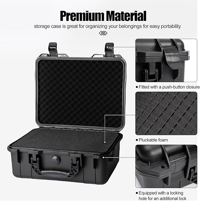 Moubruk Hard case Waterproof Hard Case with DIY Customizable Foam Insert Portable Protective for Camera Drones Equipments Tools Test Instruments 16.9''x13.7''x7.1''