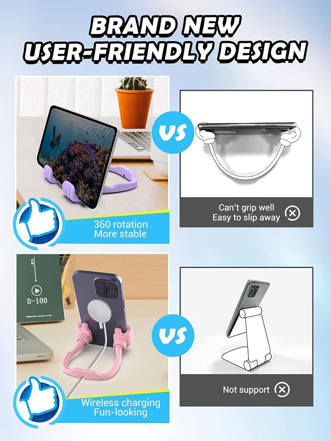 Easter Gifts for Kids Teens Girls Boys Adults Cell Phone Stand: UPGRADE Adjustable Thumbs Up Lazy Phone Holder for Desk Cool Gadgets Fun Easter Basket Stuffers for Kids Teenager Women Purple&Pink