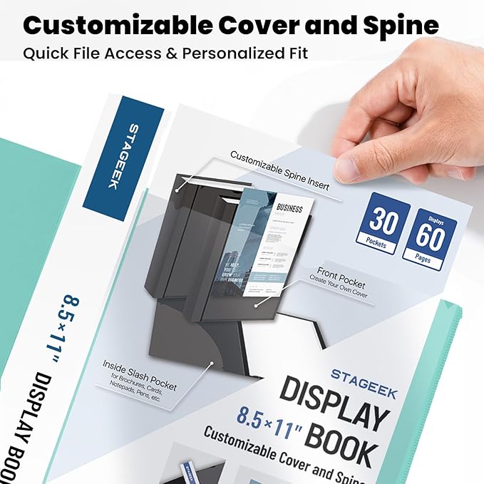 STAGEEK 30-Pocket Portfolio Binder Display 60 Pages, 8.5x11 Binder with Plastic Sleeves, Art Portfolio Folder with Clear Sheet Protectors, Presentation Book for Artwork, Document Organizer