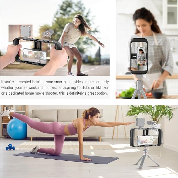 NEEWER Mobile Phone Video Rig, Mobile Phone Grip Stabiliser Cage with Cold Shoe and 1/4 Inch Thread, Video Recording Film Rig, Compatible with iPhone 16 15 Pro Max Plus 14 13 Mini X XS Max XR