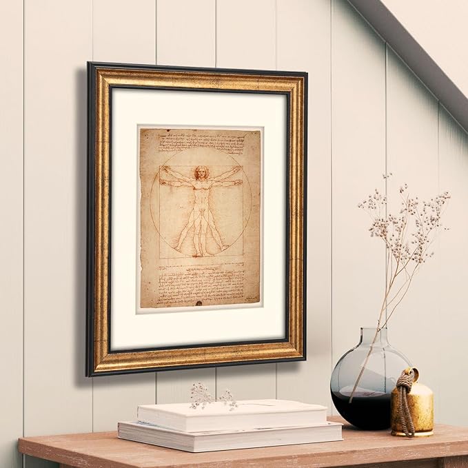 12x16 Antique Gold with Dark Brown Border Trim Wood Ornate Vintage Classic Picture Frame, With Mat 9x12 inches, Plexi Glass Cover, Horiztonal or Vertical Display, 2 Pack