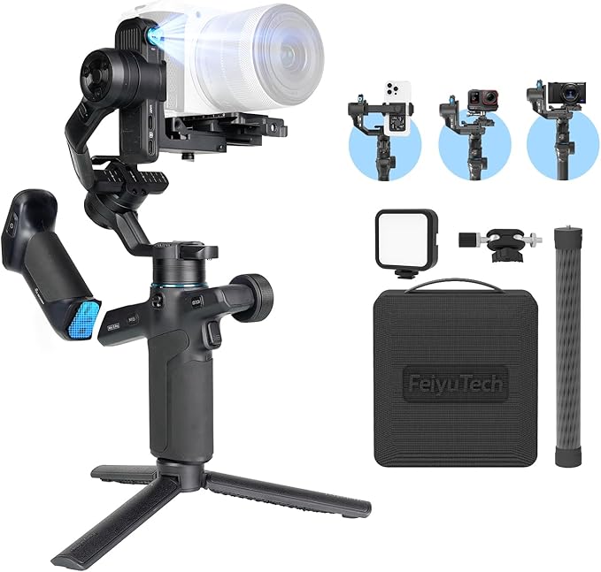 FeiyuTech SCORP Mini 3 Pro Combo | Full Accessory Kit – All-in-One 3-Axis Camera Gimbal, Built-in AI Tracking, Detachable Remote Handle, Vertical Shooting Compatible