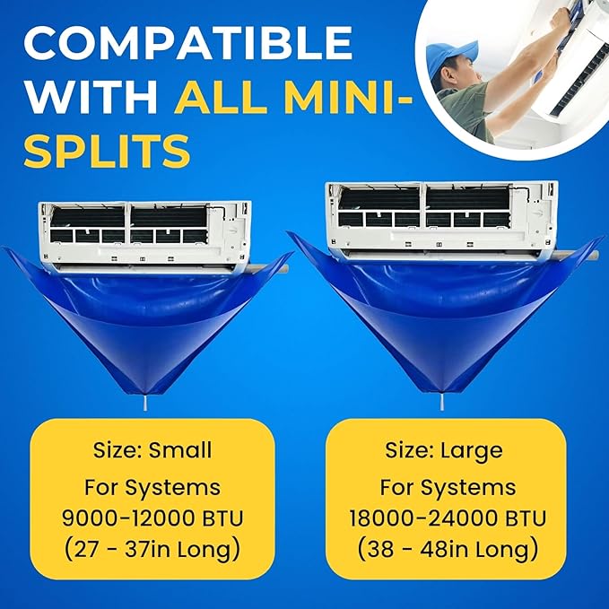 Oiktylr Mini Split Cleaning Kit Bag with 2L High Pressure Sprayer, Air Conditioner Cleaning Kit with Waterproof PVC AC Cleaning Cover Bib with 10pcs HVAC Cleaning Tools, Large