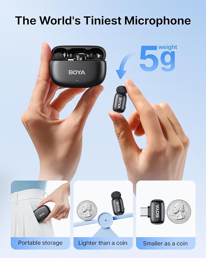 BOYA mini 2 Wireless Microphone for iPhone & Android, AI Noise Cancellation,App Control, 48k Hz/24 Bit, 30H Battery Life with Charging Case,Lapel Microphone Wireless for Video Recording Vlog Streaming