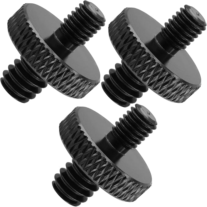 3-Piece 1/4" Male to M5 Male Aluminum Tripod Nut Connector, Black, for Cameras, Ball Heads, Monopods