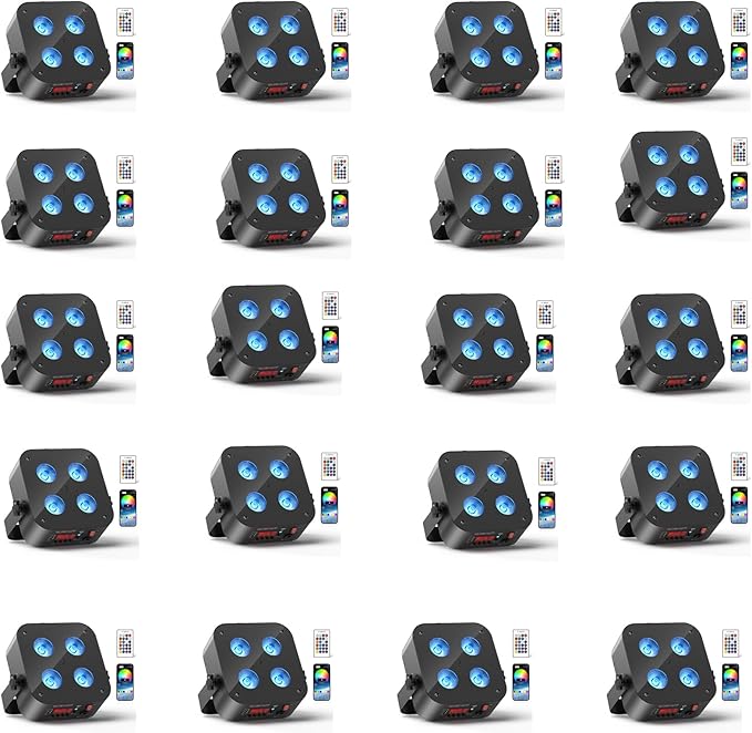 Mini Rechargeable Par Lights, 4 * 18W RGBWA UV 6 in 1 Battery Powered Upights, APP & Wireless DMX Control Stage Lights, Uplighting for Festival Party Wedding Event - 20 Pack