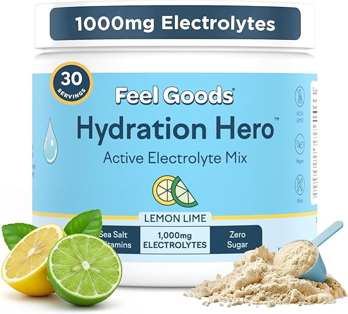 Feel Goods Hydration Hero, Sugar-Free Electrolyte Powder for Daily Hydration - Electrolytes Drink Mix with Magnesium, Potassium & Vitamins for Fasting & Energy - Keto, Vegan & Organic Flavors