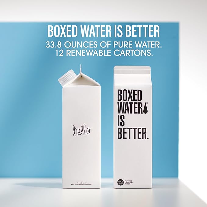 Boxed Water 33.8 oz. (12 Pack) – Better Than Premium Plastic Purified Drinking Water — Plant-Based Cartons – BPA-Free, Refillable, Reusable