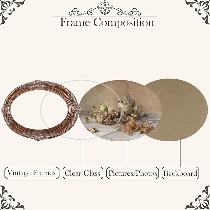 Vintage Picture Frames 5x7 Ornate Bronze Antique Pictue Frames with Real Glass Cover for Wall & Tabletop Display Victorian Home Decor Gallery Wall Decor,Oval
