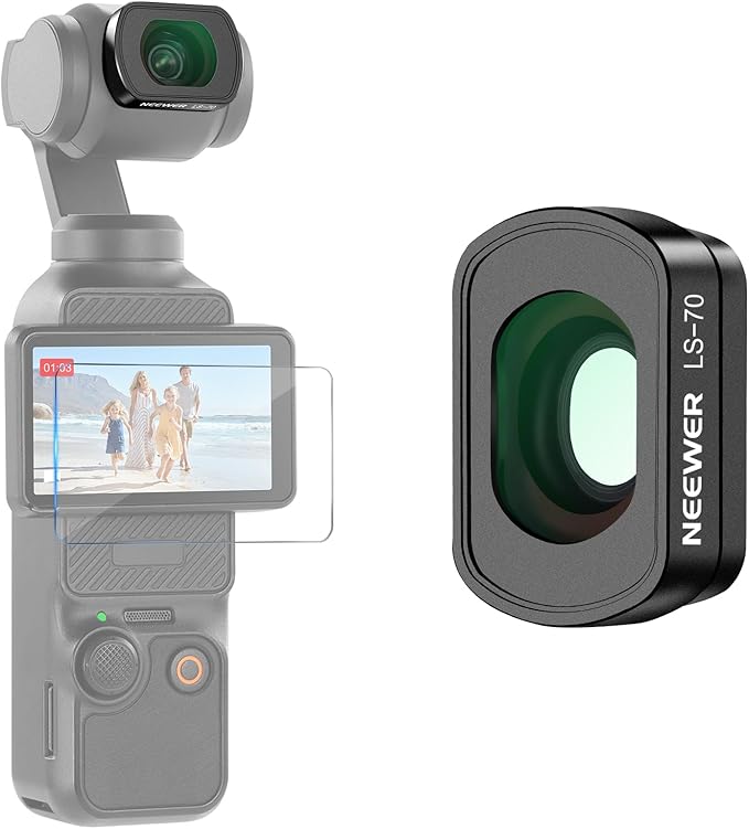 NEEWER 0.72X FOV 112° Wide Angle Lens Compatible with DJI Osmo Pocket 3 Creator Combo Accessories, Multi-Layer Magnetic Action Cam Aspheric Lens with Metal Frame, 1 Screen Protector, LS-70